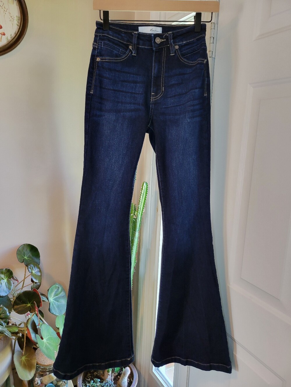 Kancan Dark Blue Wash High Rise Super Flare Jeans, Size Womens 3/25